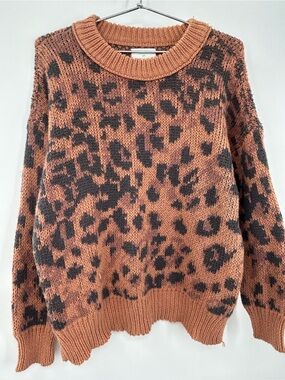 Aerie Leopard Print Oversized Knit Pullover Sweater Small